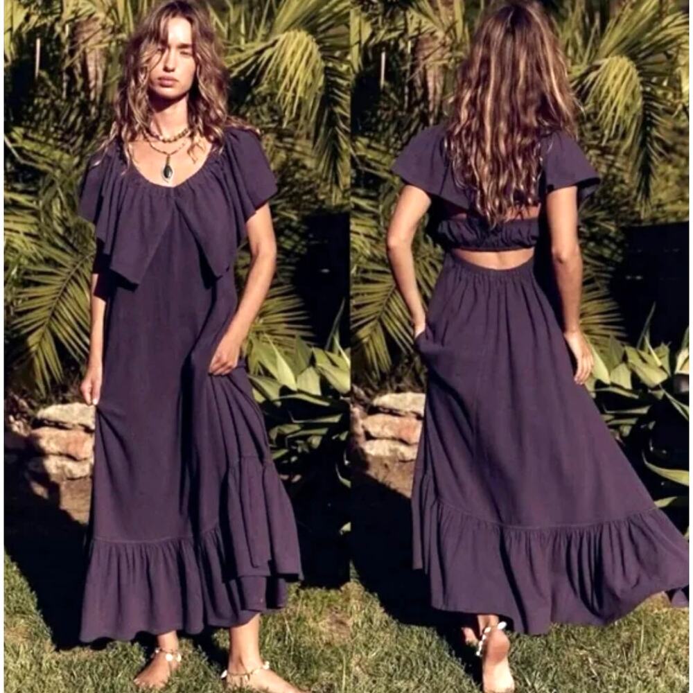 NWOT Free People Beach Off-the-shoulder Lynne Midi Dress Elderberry Purple XS